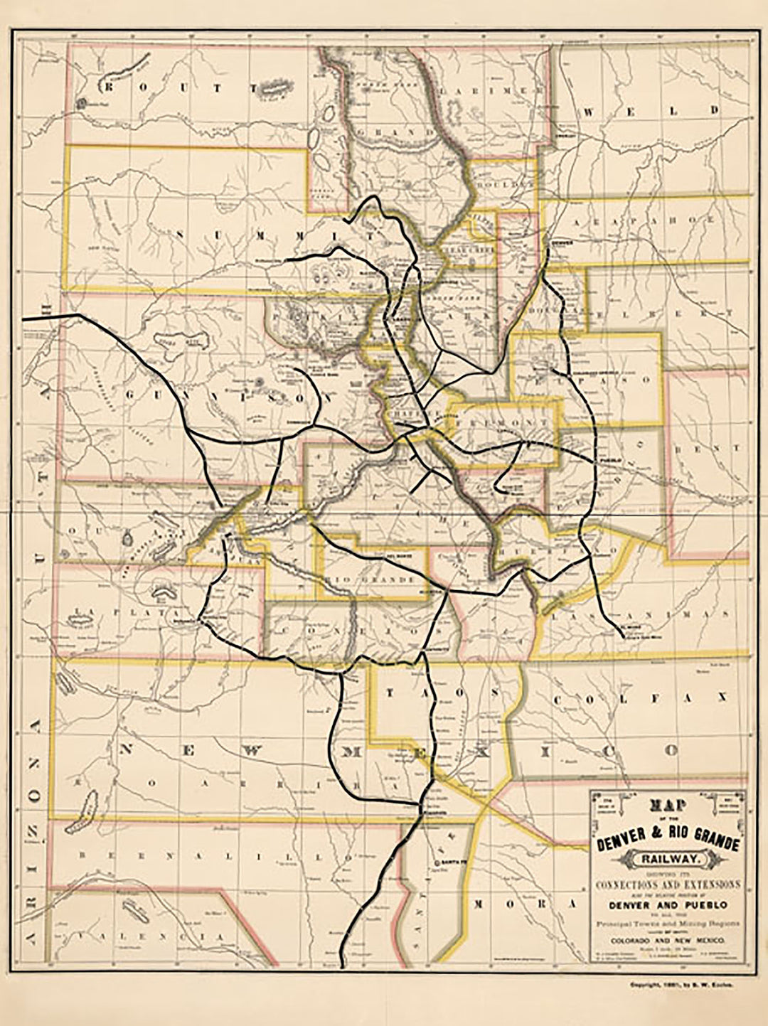 Map of the Denver &amp; Rio Grande Railway, 1881