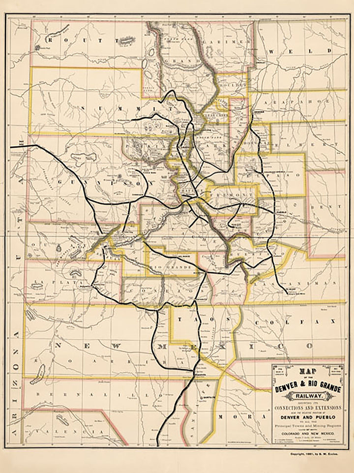Map of the Denver &amp; Rio Grande Railway, 1881