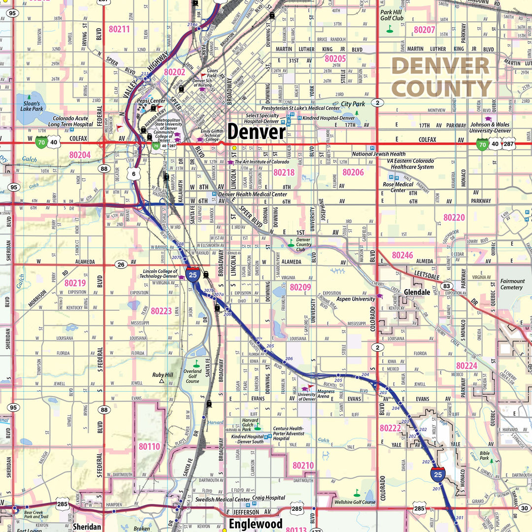 Denver Regional Area Wall Map with Shaded Relief