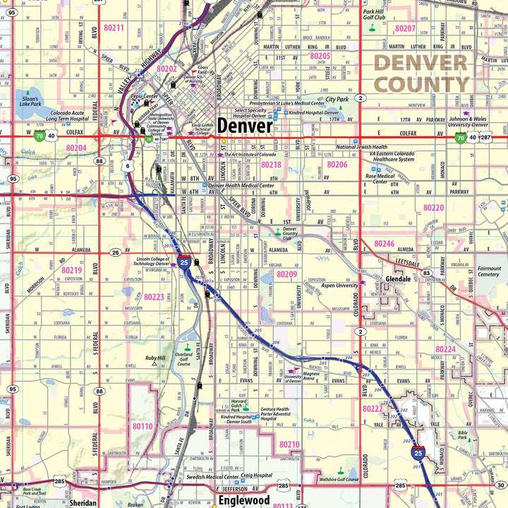 Denver Regional Area Wall Map with Shaded Relief