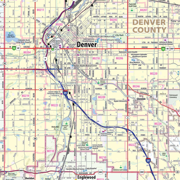 Denver Regional Area Wall Map with Shaded Relief