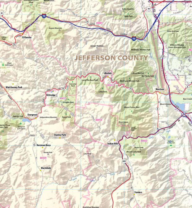 Denver Regional Area Wall Map with Shaded Relief