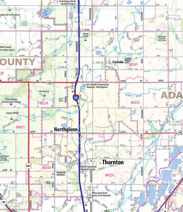 Denver Regional Area Wall Map with Shaded Relief