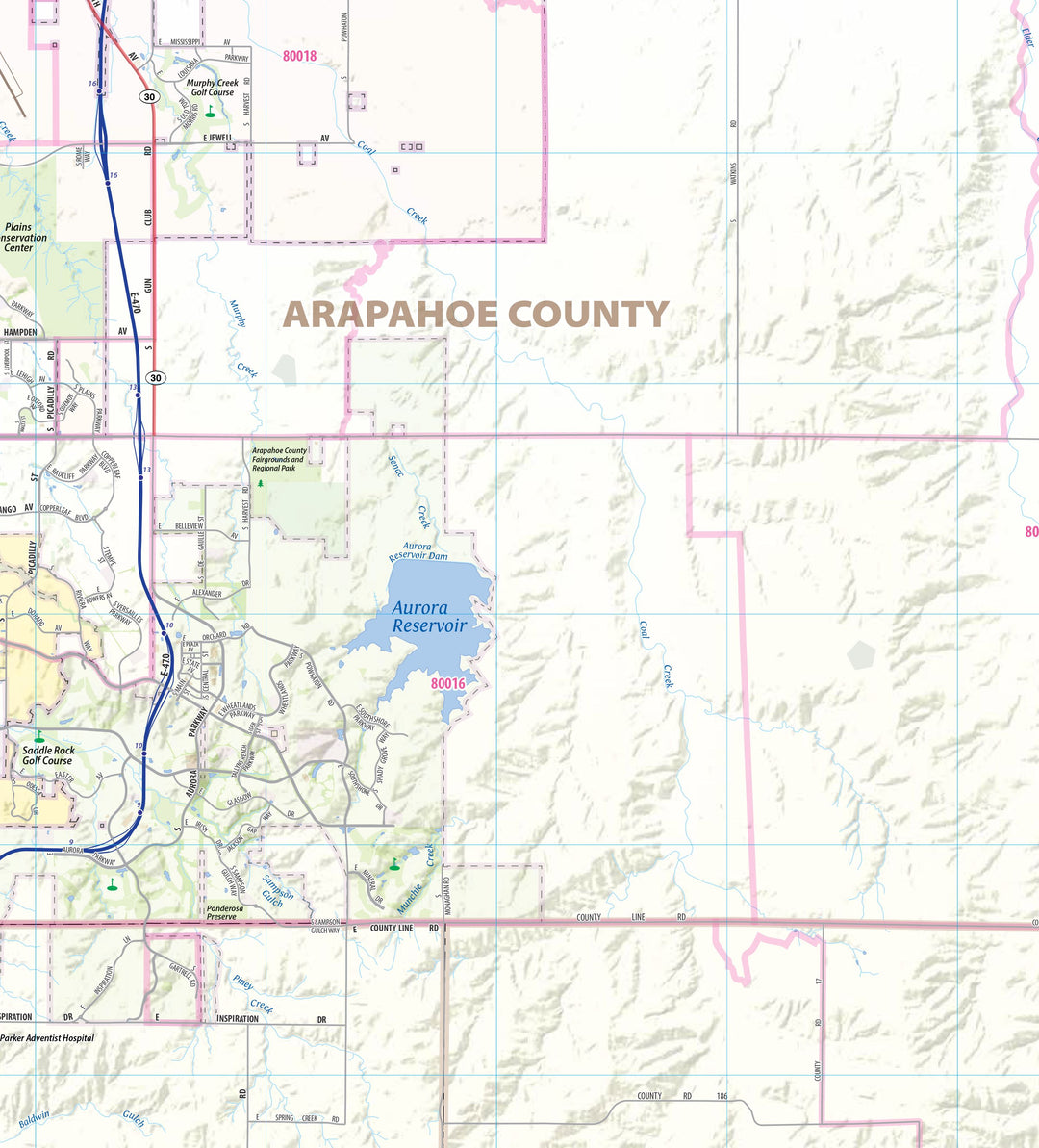 Denver Regional Area Wall Map with Shaded Relief