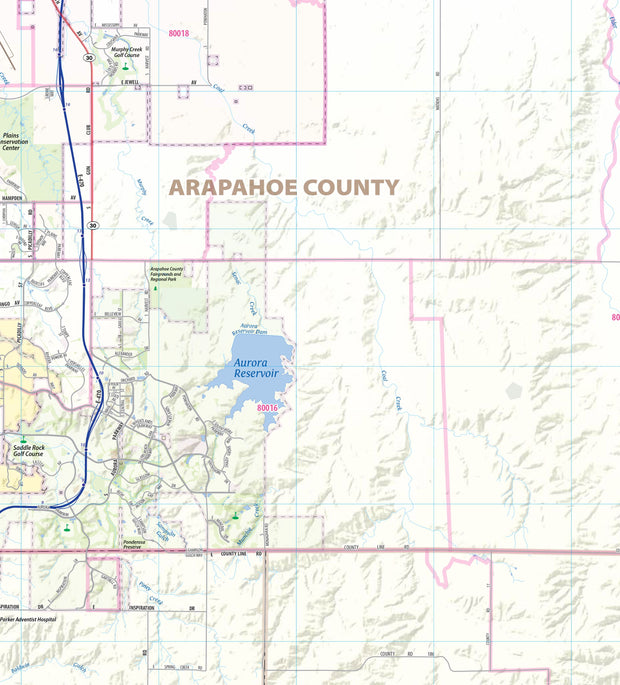 Denver Regional Area Wall Map with Shaded Relief