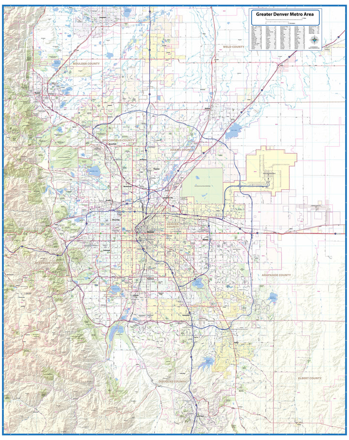 Denver Regional Area Wall Map with Shaded Relief