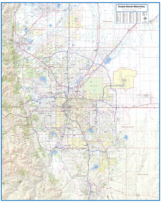 Denver Regional Area Wall Map with Shaded Relief