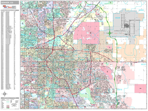 Premium Style Wall Map of Denver, CO by Market Maps