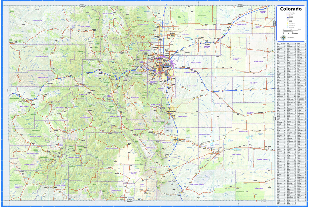 Colorado Wall Map with Shaded Relief