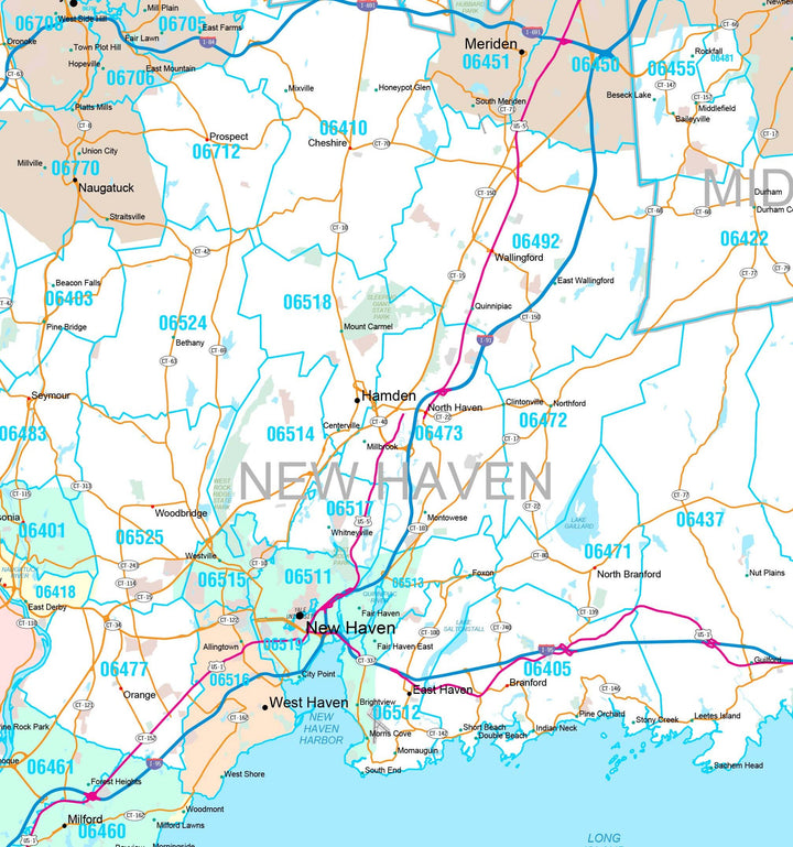 Premium Style Wall Map of Connecticut