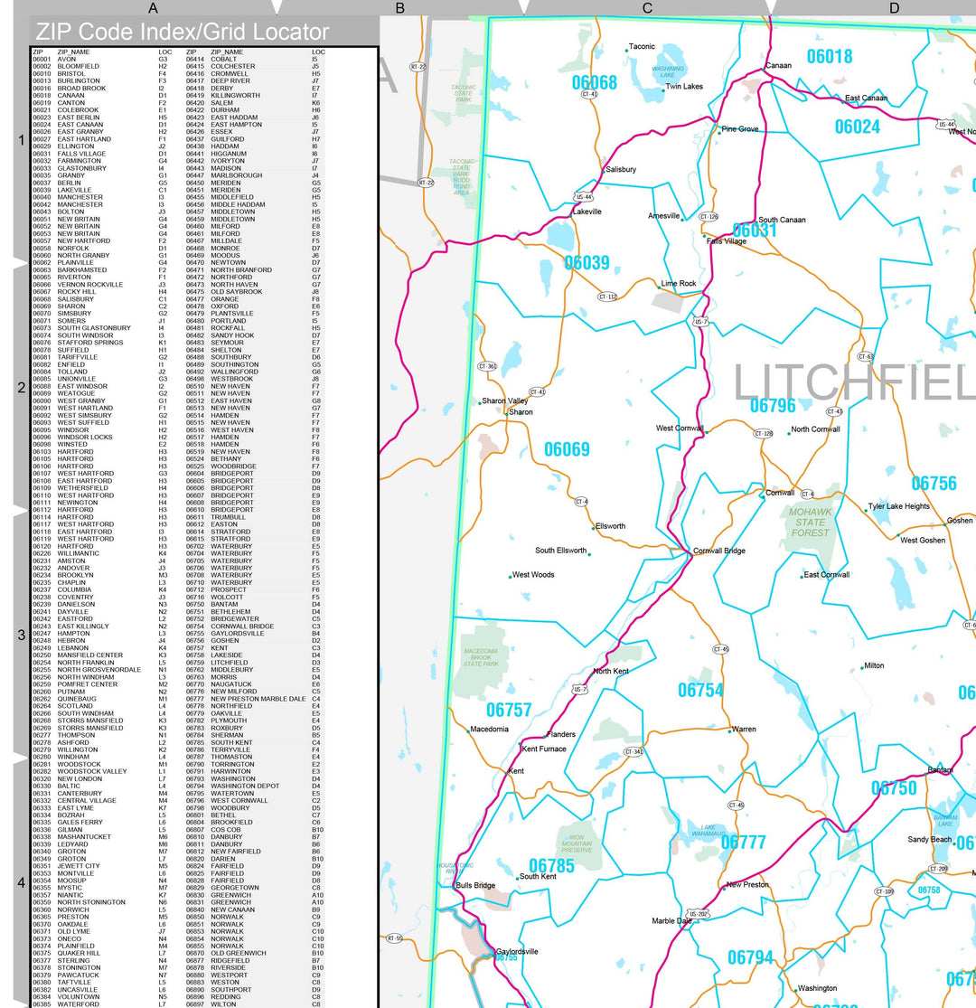 Premium Style Wall Map of Connecticut