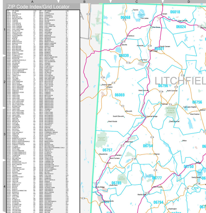 Premium Style Wall Map of Connecticut