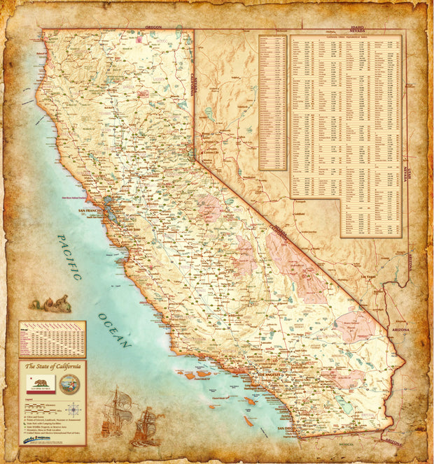 California Antiqued Wall Map