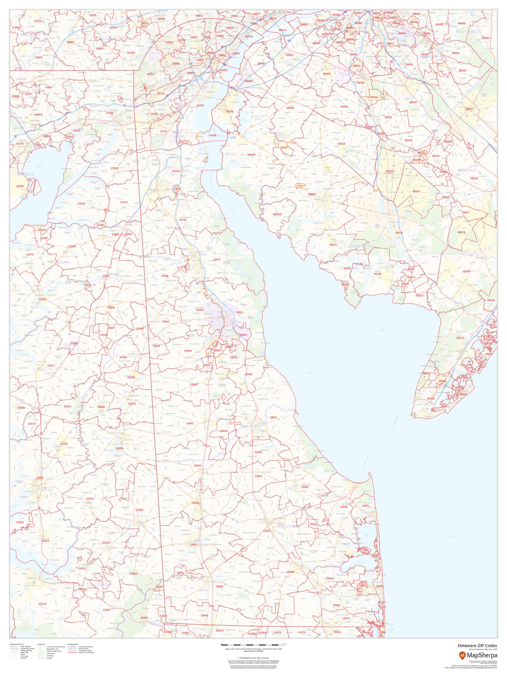 Delaware Zip Code Map by Map Sherpa – American Map Store