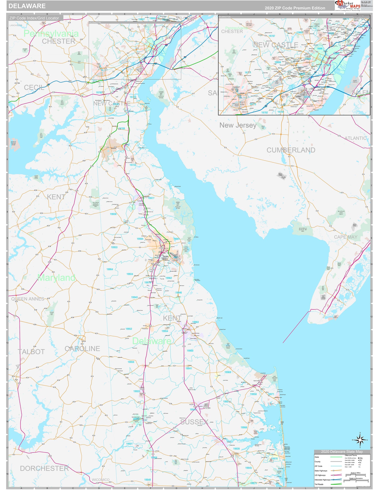 Premium Style Wall Map of Delaware