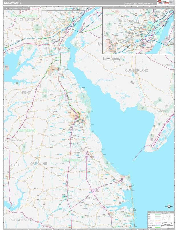 Premium Style Wall Map of Delaware by Market Maps