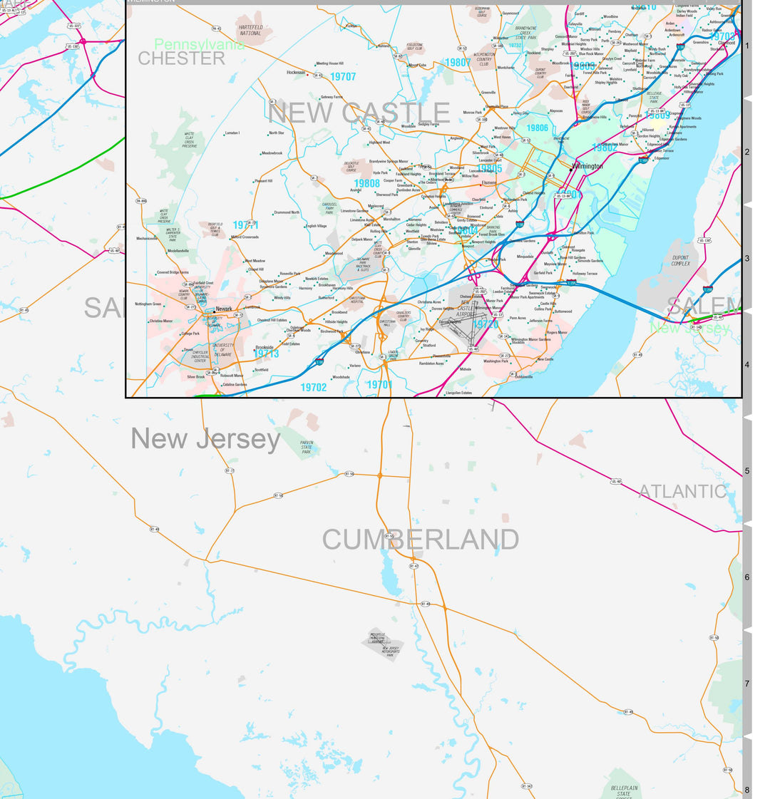 Premium Style Wall Map of Delaware