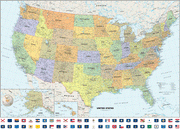 Classic US and World Map with Flags Classroom Pull Down 2 Map Bundle