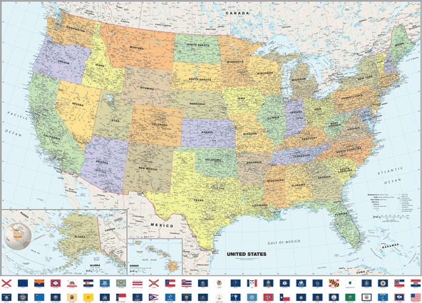Classic US and World Map with Flags Classroom Pull Down 2 Map Bundle