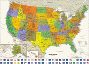 Contemporary US and World Map with Flags Classroom Pull Down 2 Map Bundle