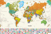 Contemporary US and World Map with Flags Classroom Pull Down 2 Map Bundle