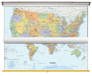 Classic US and World Map Classroom Pull Down 2 Map Bundle