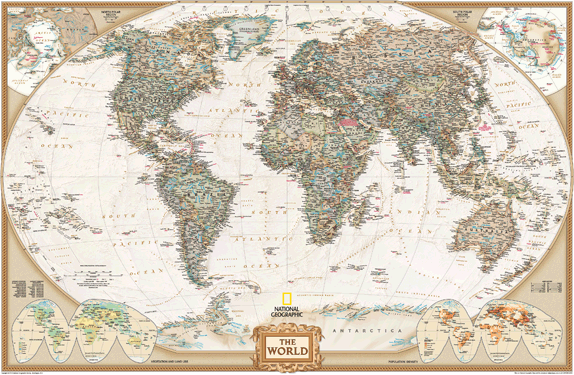 Antique Tones US and World Map Classroom Pull Down 2 Map Bundle