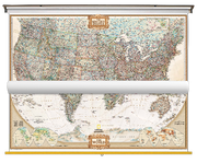 Antique Tones US and World Map Classroom Pull Down 2 Map Bundle