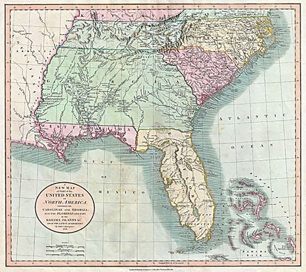 A New Map of Part of the United States of North America, Containing the Carolinas and Georgia, also the Floridas and Part of the Bahama Islands, 1806