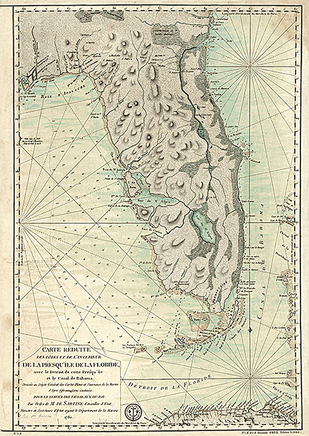 Reduced map of the sides and the inside of the isle of Florida, in French, 1780