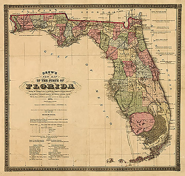 Drew's new map of the state of Florida, 1874