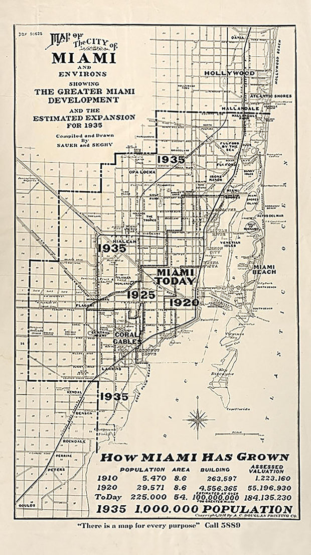 Map of the city of Miami and environs showing the greater Miami development and the estimated expansion for 1935