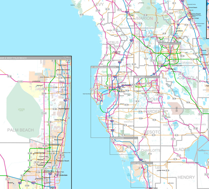 Premium Style Wall Map of Florida