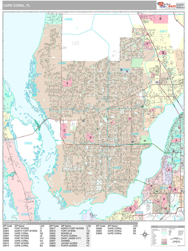 Premium Style Wall Map of Cape Coral, FL.  by Market Maps