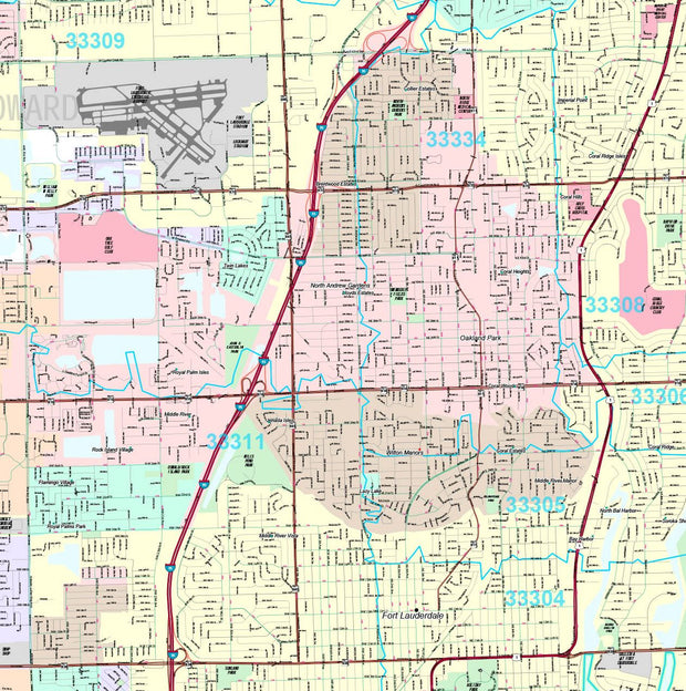 Premium Style Wall Map of Fort Lauderdale, FL.  by Market Maps