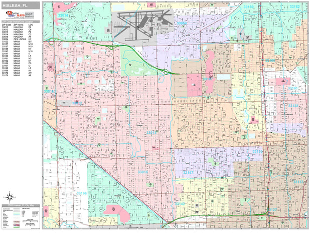 Premium Style Wall Map of Hialeah, FL.  by Market Maps