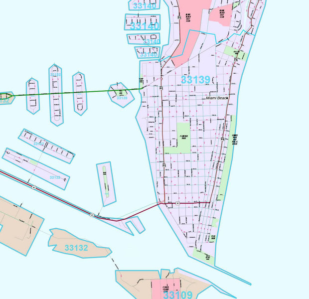Premium Style Wall Map of Miami Beach, FL.  by Market Maps