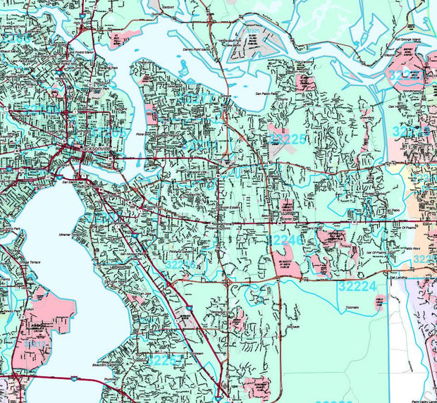 Premium Style Wall Map of Jacksonville, FL.  by Market Maps