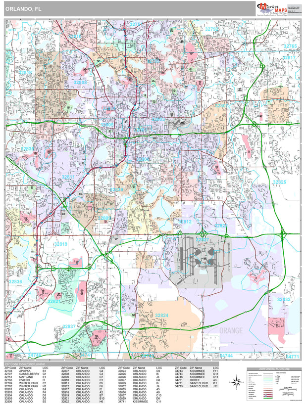 Premium Style Wall Map of Orlando, FL.  by Market Maps