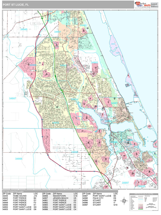 Premium Style Wall Map of Port St. Lucie, FL.  by Market Maps