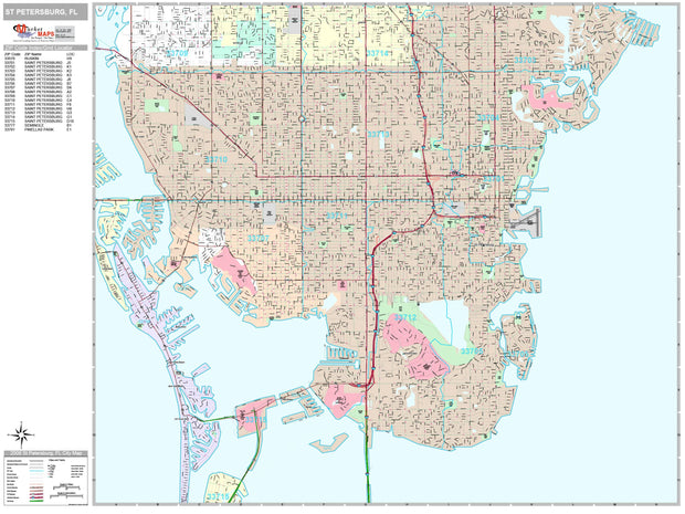 Premium Style Wall Map of St. Petersburg, FL.  by Market Maps