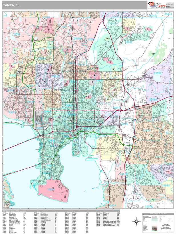 Premium Style Wall Map of Tampa, FL.  by Market Maps