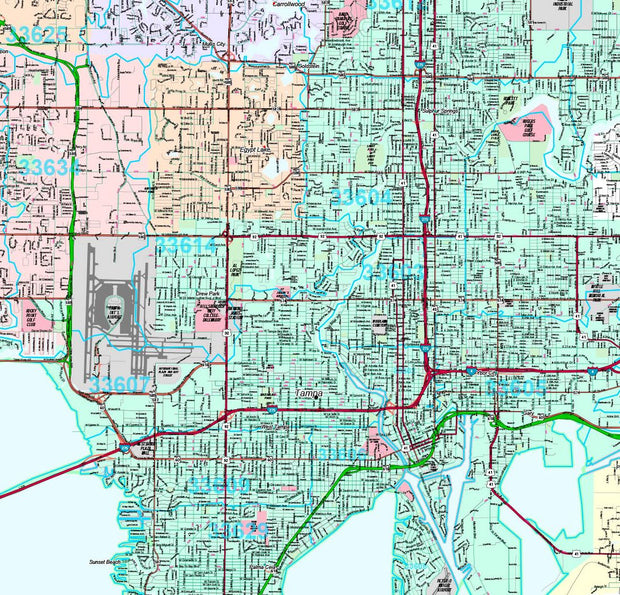 Premium Style Wall Map of Tampa, FL.  by Market Maps