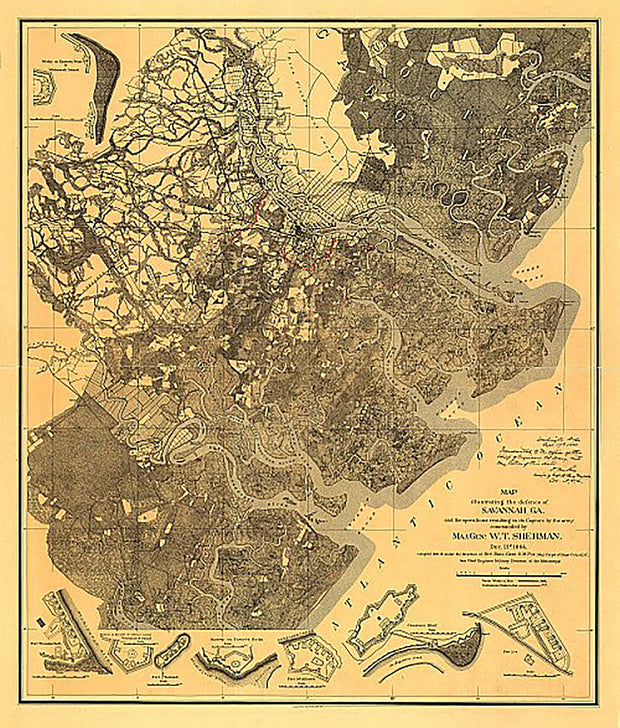 Map illustrating the defence of Savannah, Ga. and the operations resulting in its capture by the army commanded by Maj. Genl. W. T. Sherman, Dec. 21st 1864