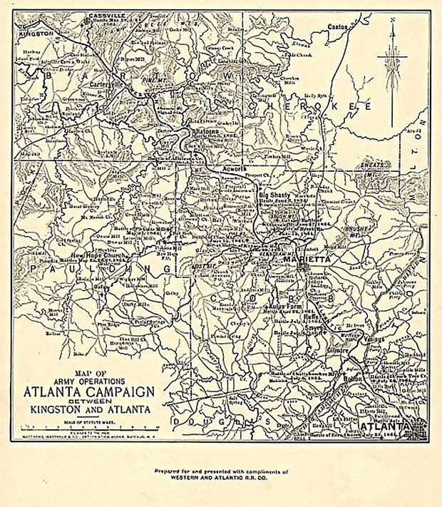 Map of army operations Atlanta campaign between Kingston and Atlanta