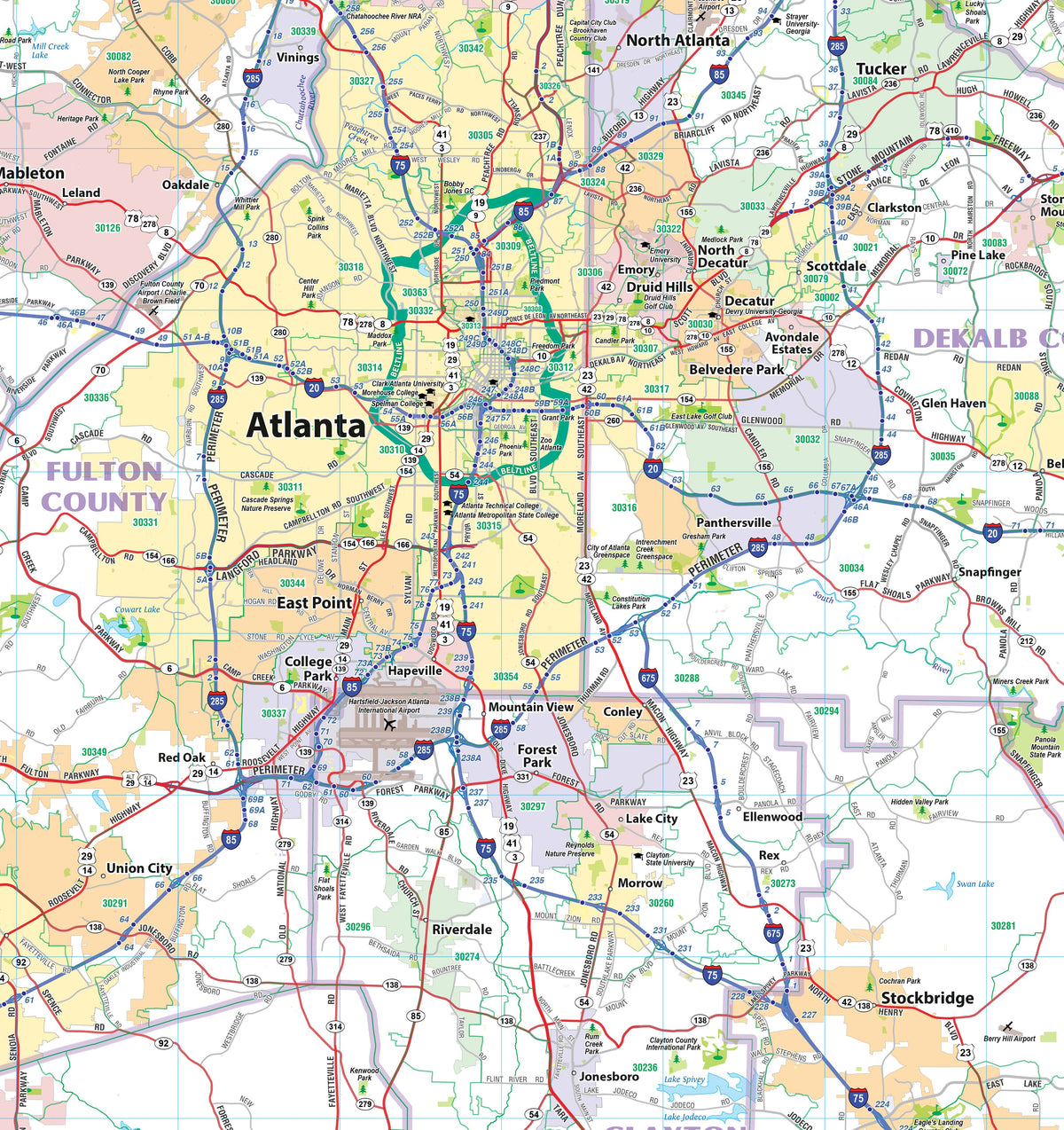 Distrubtion Atlanta Map Greater Atlanta Regional Area Major Arterial Wall Map – American Map Store