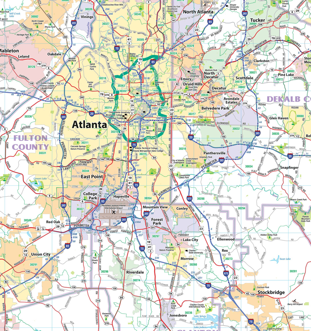 Greater Atlanta Regional Area Major Arterial Wall Map