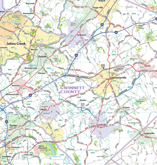 Greater Atlanta Regional Area Major Arterial Wall Map - 42" W x 42" H