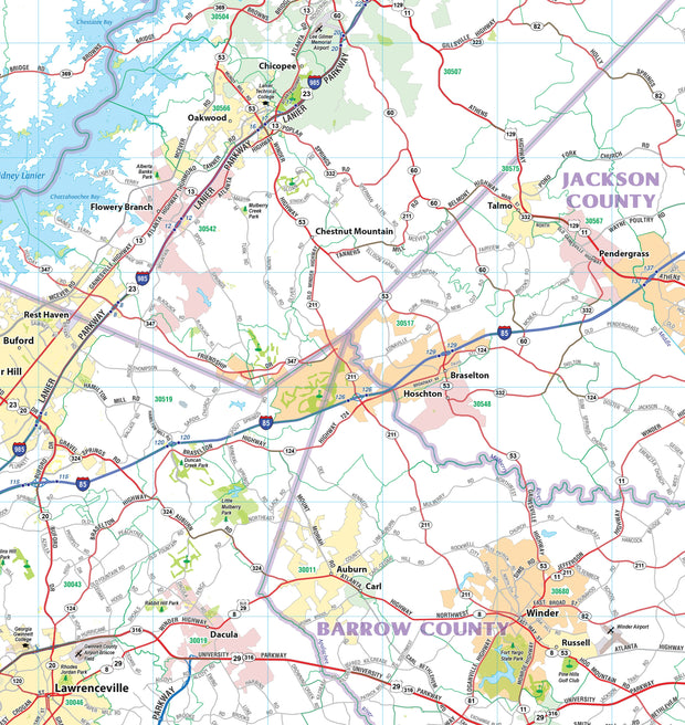 Greater Atlanta Regional Area Major Arterial Wall Map - 42" W x 42" H