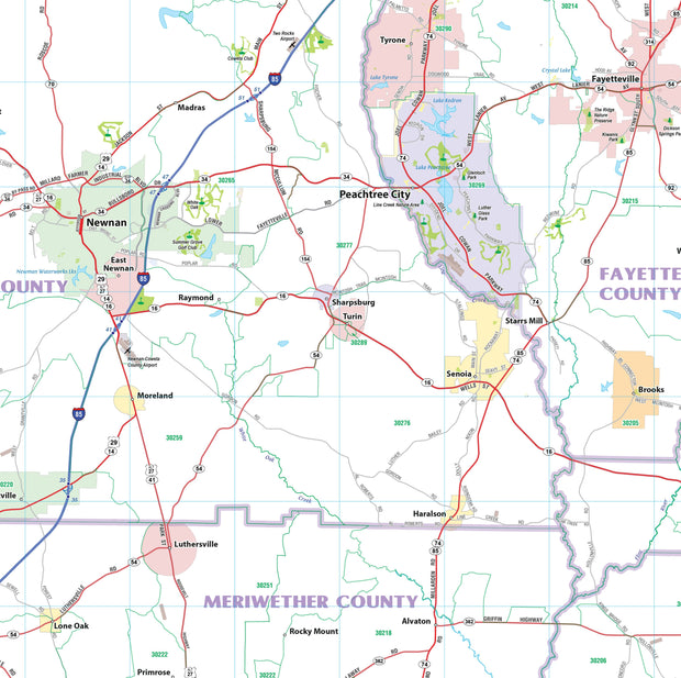 Greater Atlanta Regional Area Major Arterial Wall Map - 42" W x 42" H